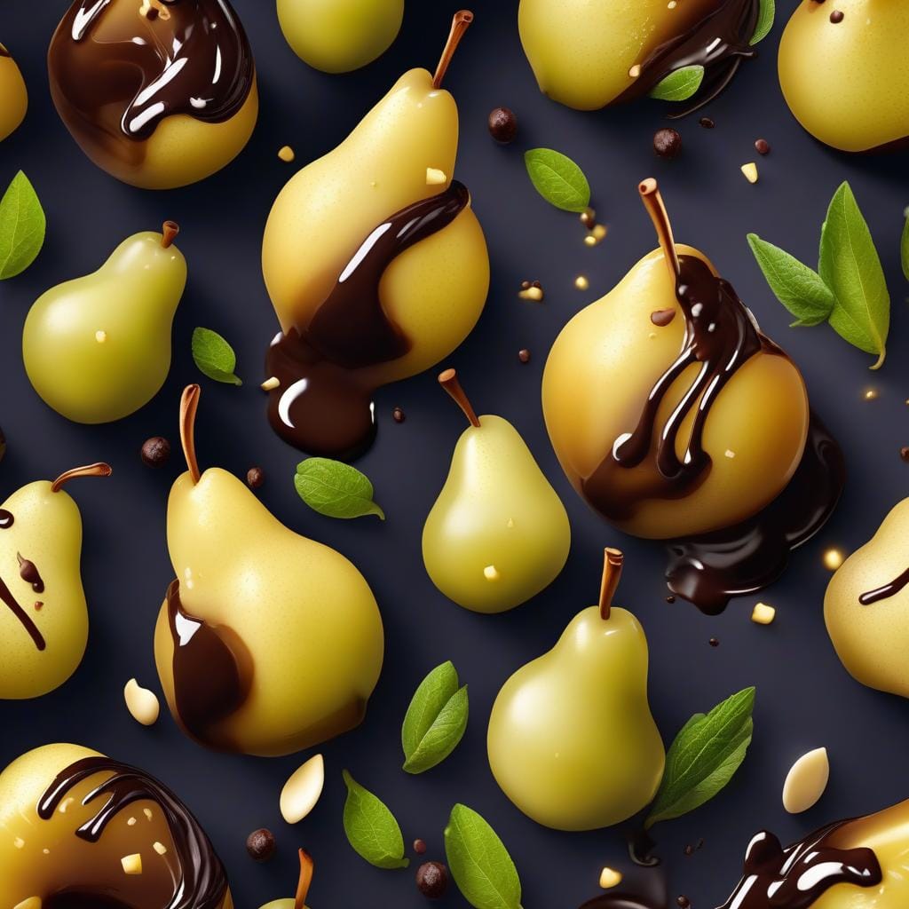 Dirty Vegan puffed pears with chocolate and olive oil sauce