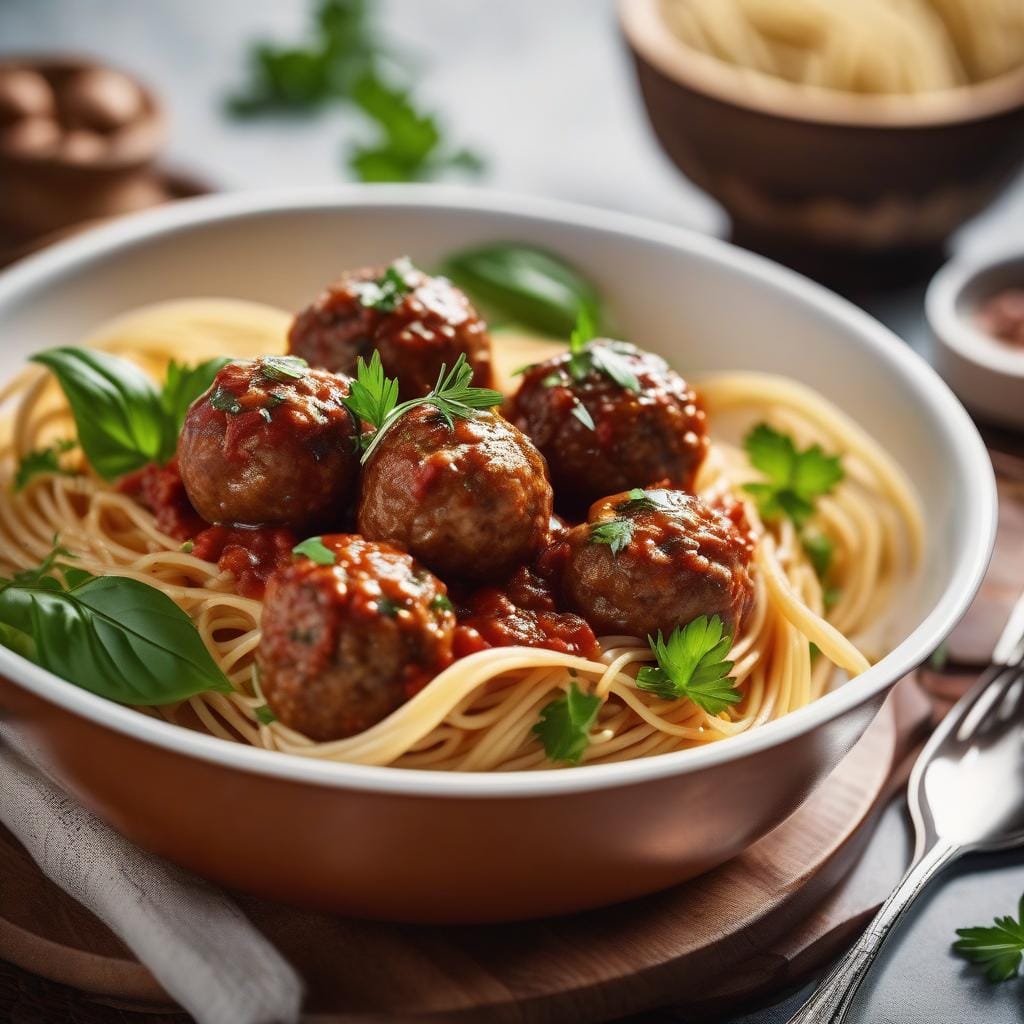 Herby Scotch Lamb Meatball Spaghetti