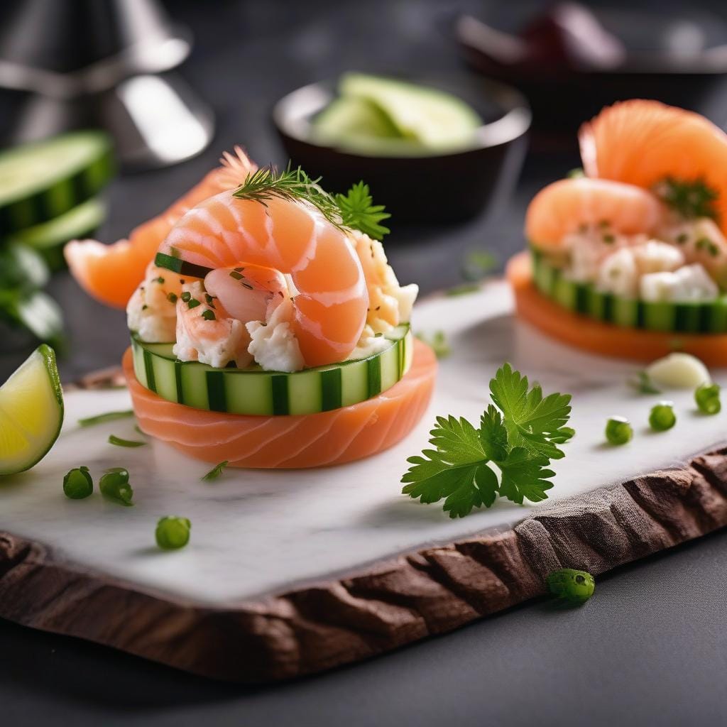 Smoked salmon, prawn and cucumber mousse