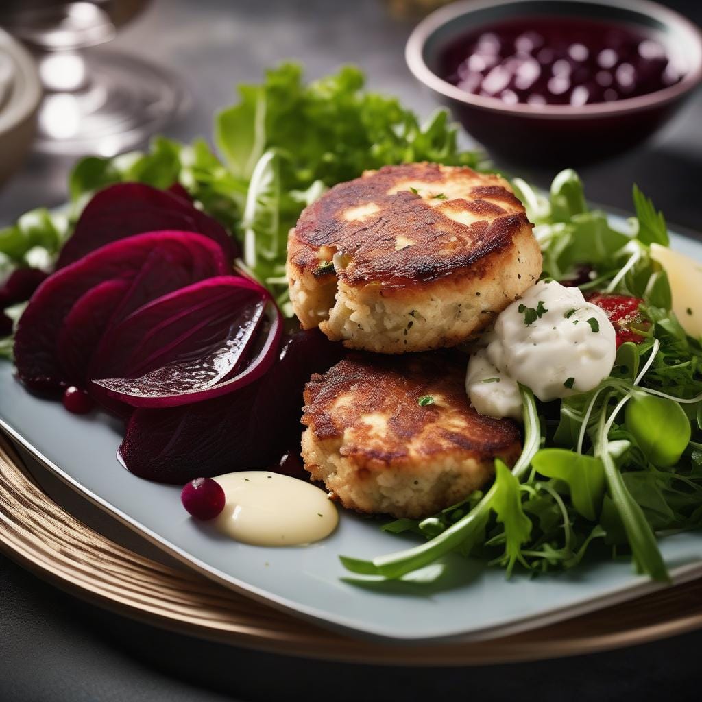 Smoked mackerel and horseradish fishcakes served with beetroot salad