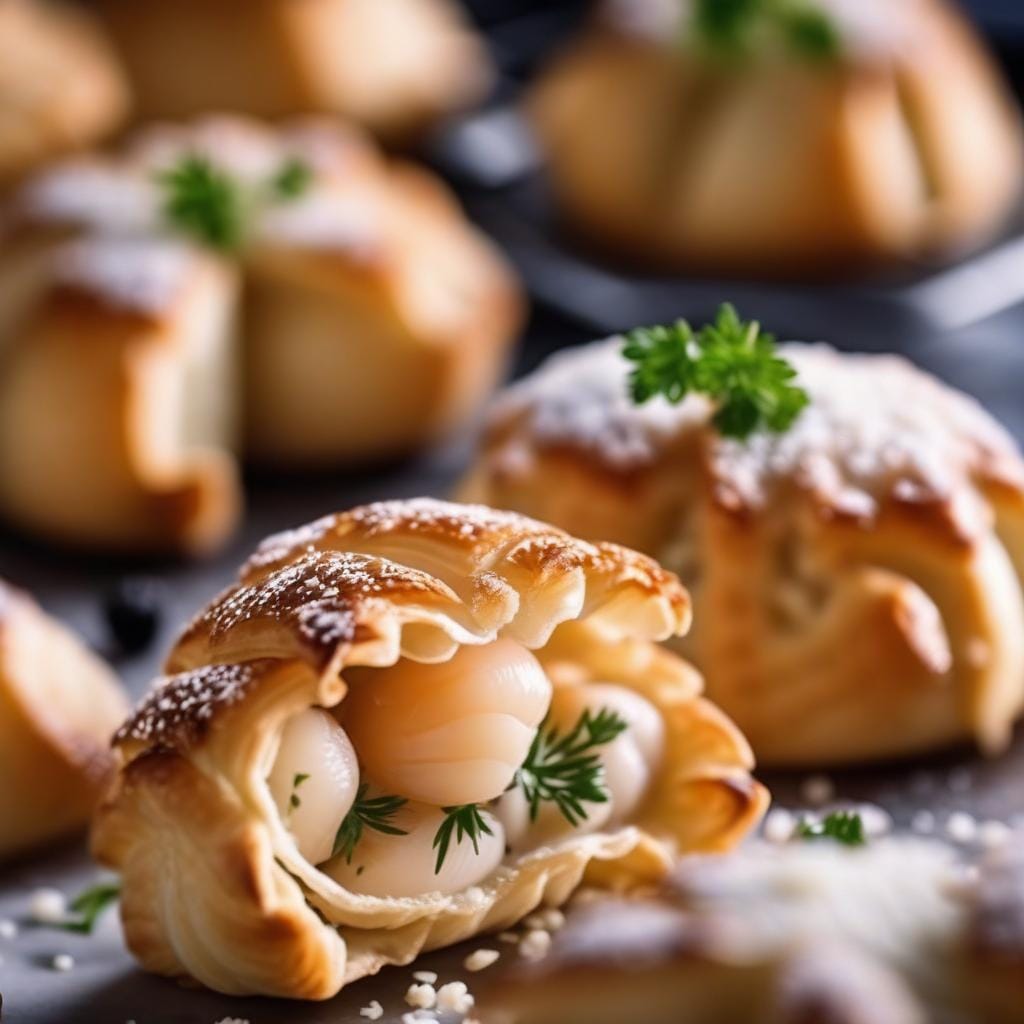 Scallops in the shell in puff pastry