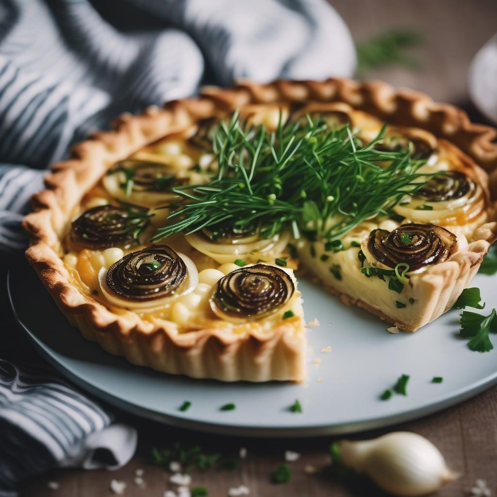 Shallot, onion and chive tart