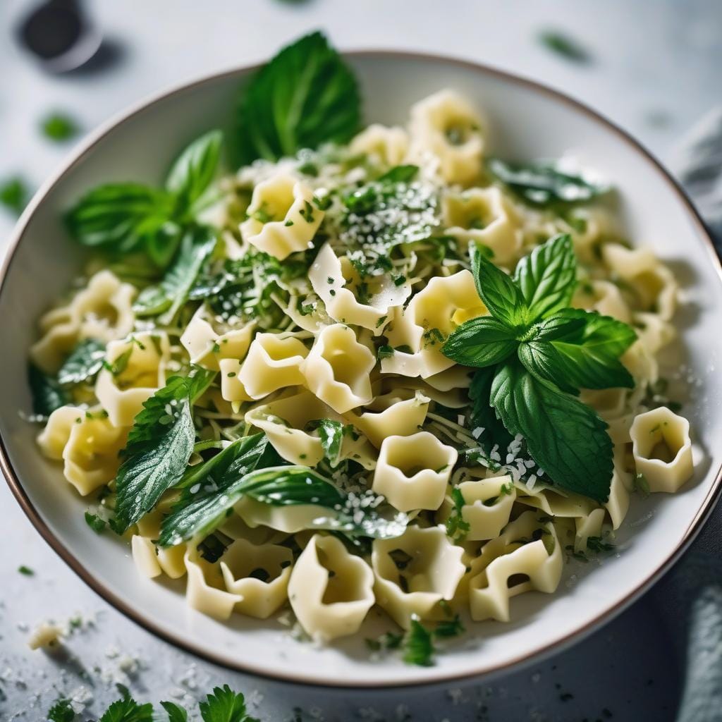 Fresh Spring Pasta in Herbed Nettle Oil with Pecorino Crisp