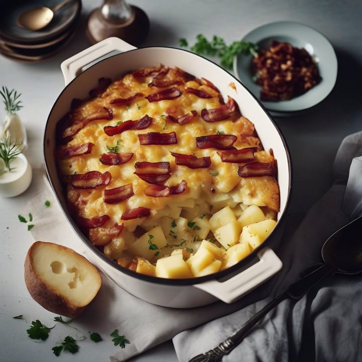 James Martin's Leek Potato and Bacon Bake