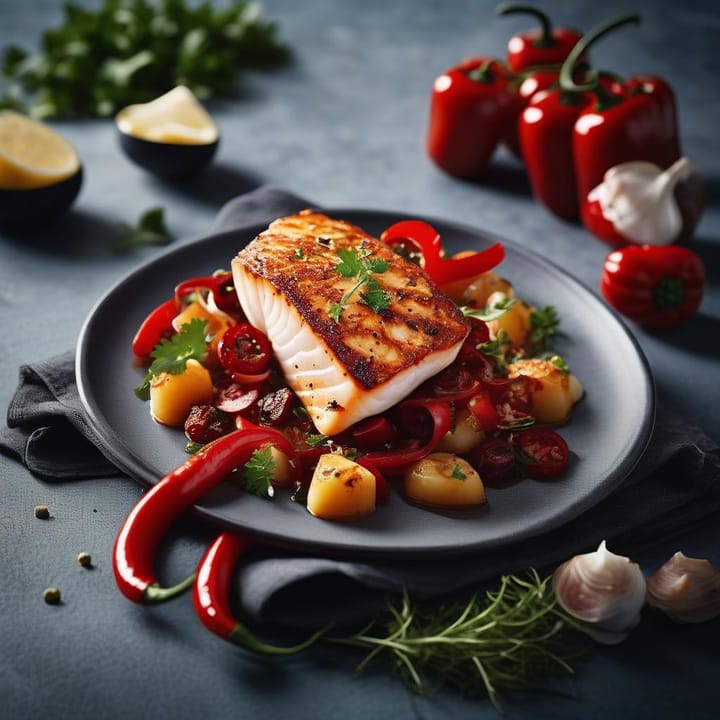 Tom Kitchin: Halibut, red pepper & chorizo