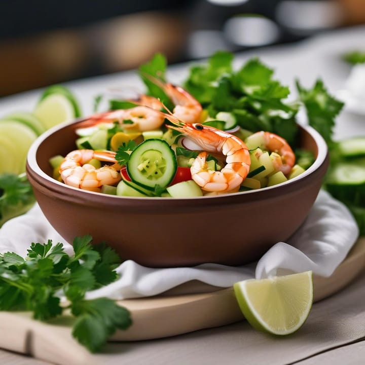 Spiced potted shrimp with cucumber salad