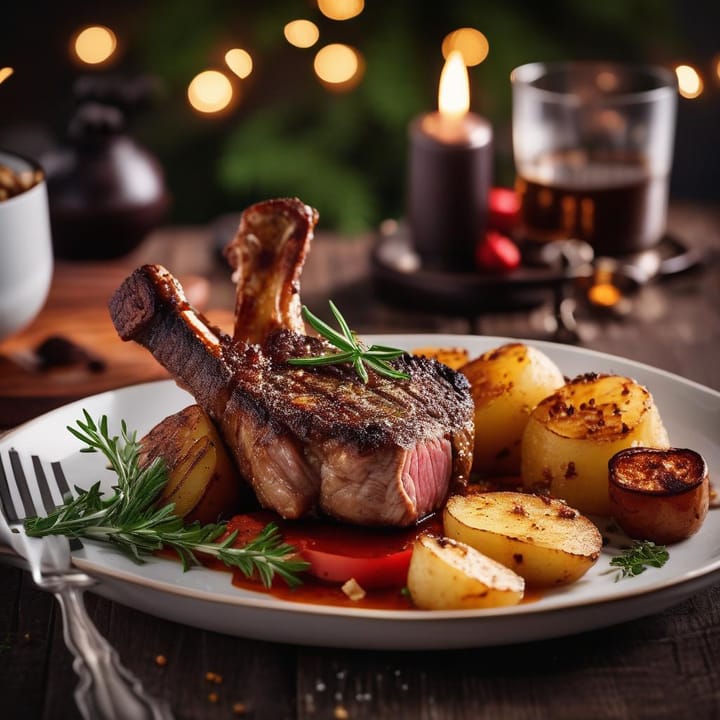 Spice-crusted lamb chop with fondant potatoes