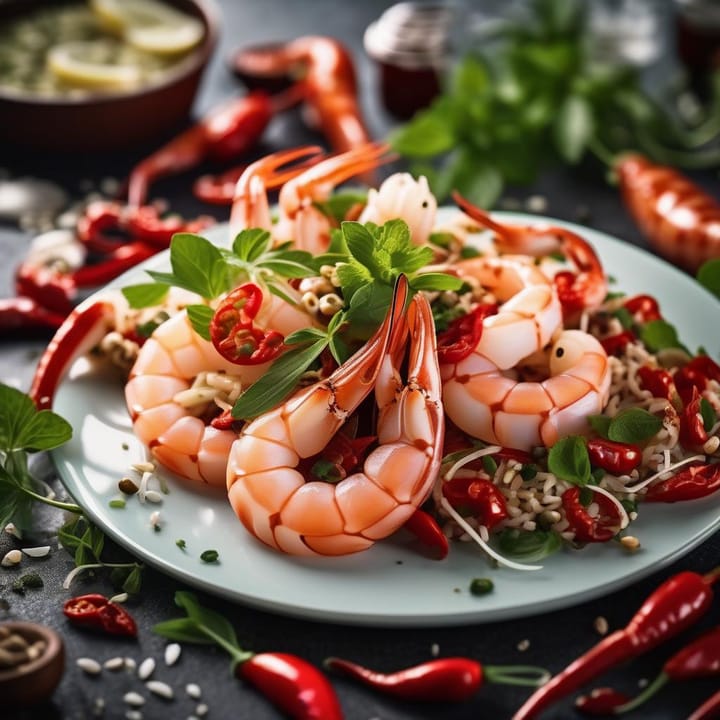 Squid and prawns with chilli and marjoram