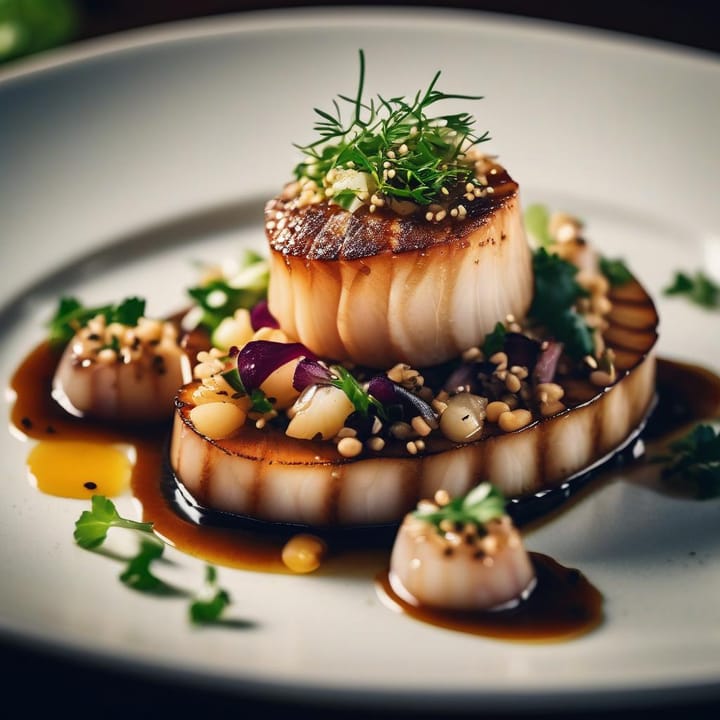 Scallops with miso tar and mackerel tartare