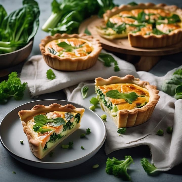 Salmon and pak choi quiche