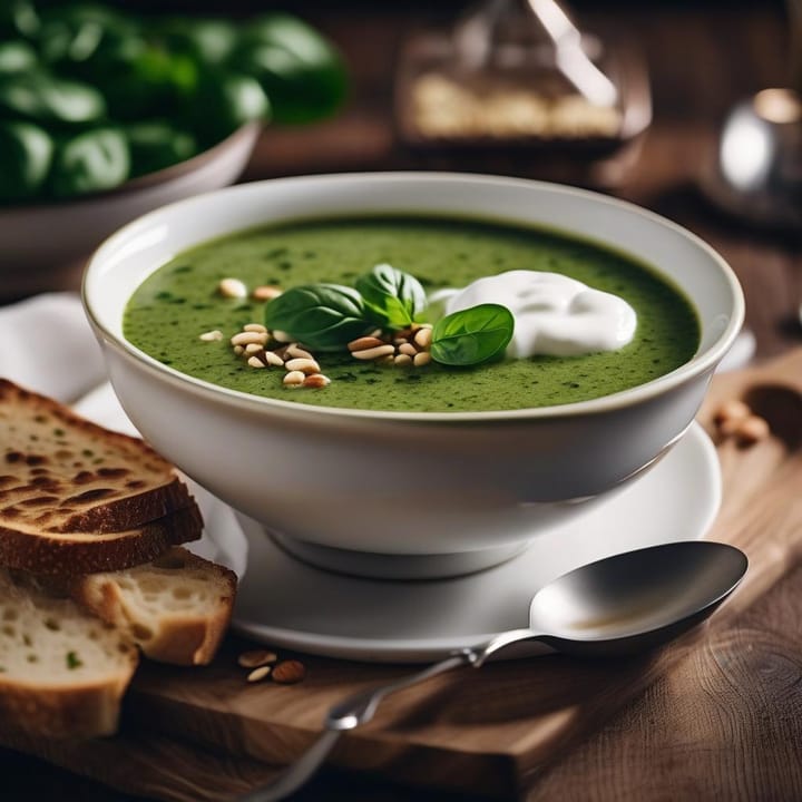 Spinach soup with nutmeg and Greek-style yoghurt